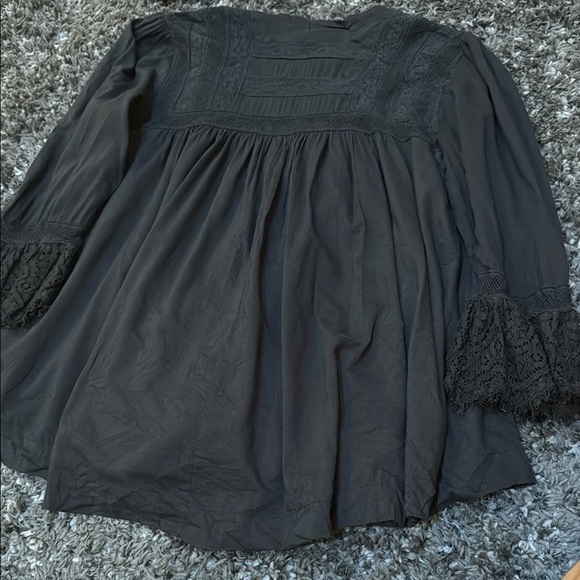 Free People Black Ruffled 3/4 Sleeve Blouse - Picture 3 of 3